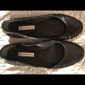 Black Sequined Flats